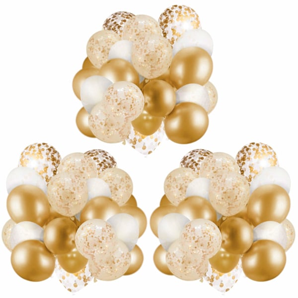 60-pak guld balloner + guld konfetti balloner m/bånd | Guld ballon | Guld latex balloner | Gyldne balloner | Hvide og guld balloner 12 tommer