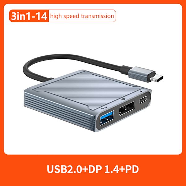 8K 60Hz DP 3 i 1 Hub Adapter USB C til Displayport