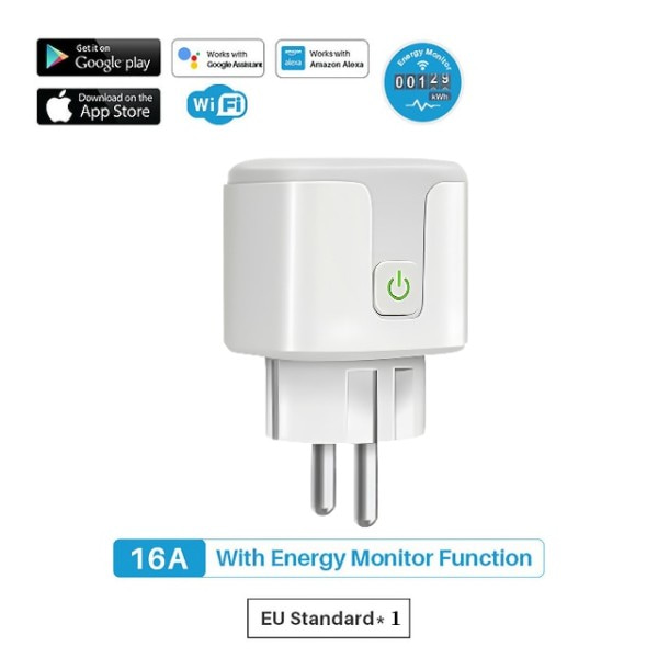 WiFi Smart Plug 16A/20A EU Smart Socket Med Strømovervåking Timing Funksjon Stemmestyring
