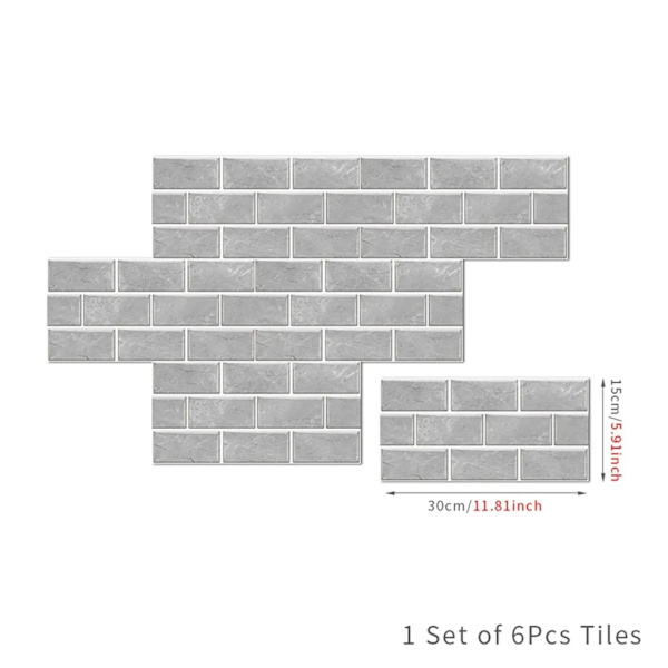 Paket med 6 kakeldekor 15 x 30 cm, väggdekaler självhäftande kakel självhäftande kakelfilm PVC-kakel badrum kök bakvägg