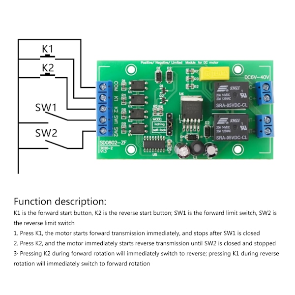 Motordrevsenhed Modul 4V 40V Controller DIY Fremad Reverse Kontrol Motordriver Kontrolmodul Jogging/Selvlåsende Tilstande