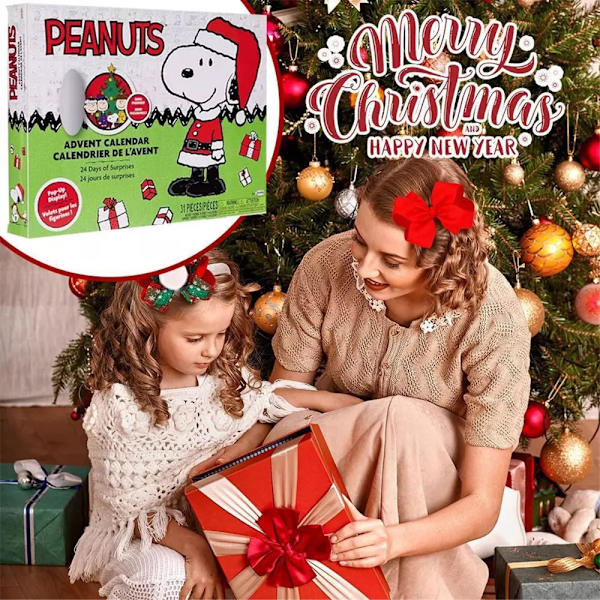 SNOOPY Adventskalender 2024 med 24 Julelegetøj Figur Tegneserie Spilkarakter Anime Figur Nedtælling til Jul for Børn Voksne Blind Box