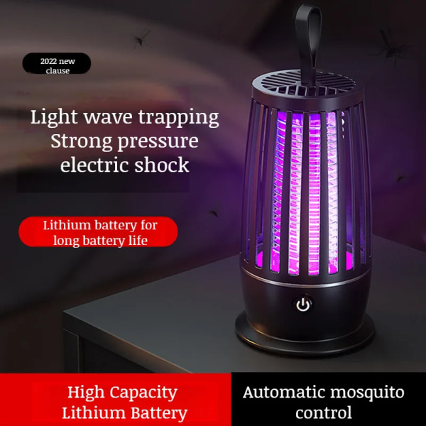 USB-laddningsbar Light Wave-lampa myggfälla utomhus inomhus elektrisk myggdödare två-i-ett nattlampa svart black in-line