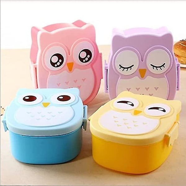 Lunsjboks med rom Cute Cartoon Owl Skolelunsjboks for barn og voksne 900ml Blue