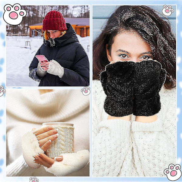 Katteklo Mittens 3 Par Kawaii Mittens Kattekloer Cosplay Kunstig Pels Blød Kattemittens Løvepote Fingerløse Mittens til Piger Kvinder