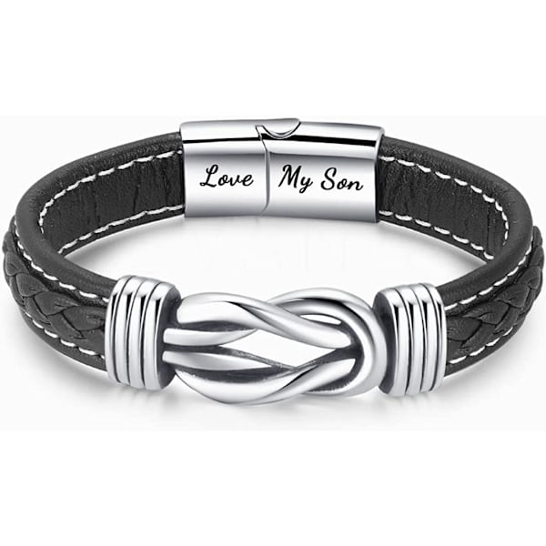 Mor og sønn evig lenket flettet lær armbånd knyttet armbånd for menn inspirerende bursdagsgave fra mamma (1 stk)