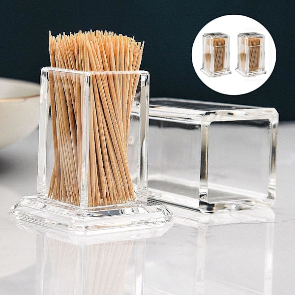 Tandpetarehållare 2 st Akryl Tandpetarebox Transparent Kvadratisk Cocktailbehållare