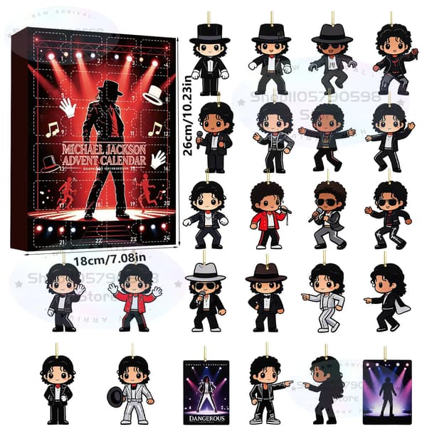 Michael Jackson Julekalender 24 dager Nedtelling til jul Gaveeske med samleobjekter i akryl som hengende ornamenter A 1PC