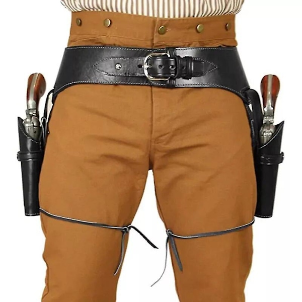 Kaptein Midjebånd Renessanse Cowboy Dobbelt Bånd Revolver Holster Middelalder Pirat Flintlåspistol Corsair Halloween Kostymer for Menn svart black One Size