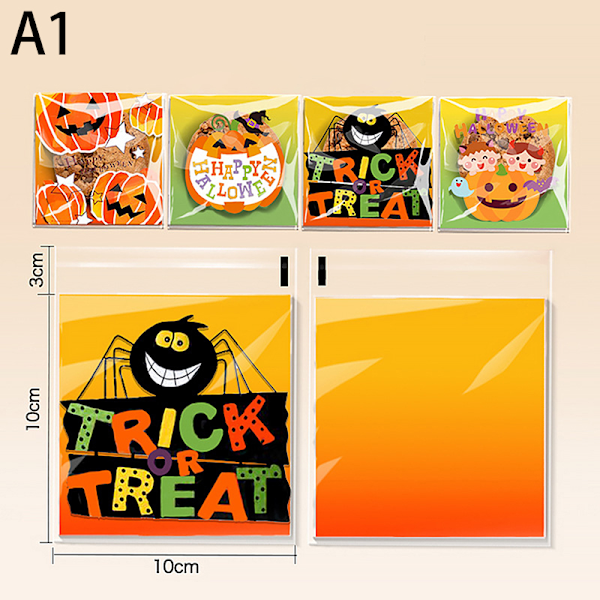 100 stk Halloween godteriposer gaveposer kaker snacks plast A3