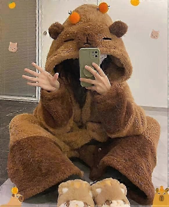 Vuxen Capybara Cosplay Kostym Onesie Nattlinne Tecknade Pyjamas[BT] M