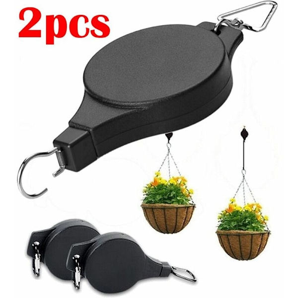 2pcs Retractable Pulley Hanging Basket Pull Down Hanger Garden Plant Pots Hook