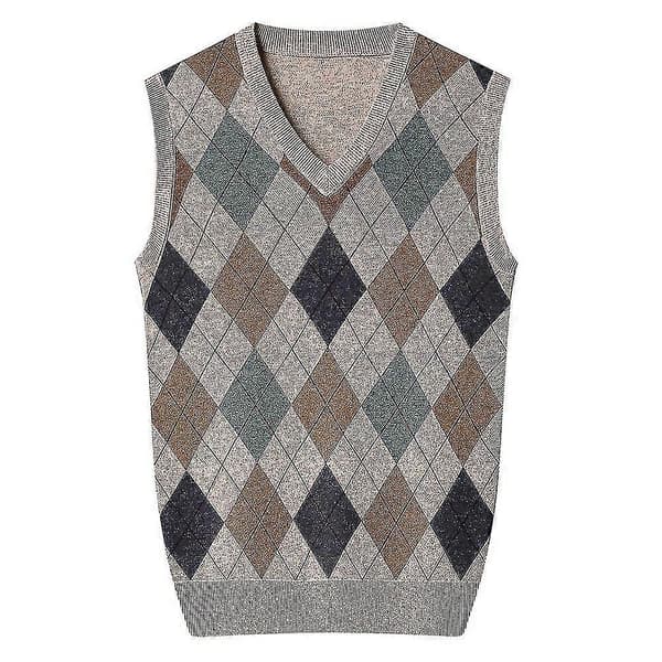 Cashmere-pullover for men, ullblanding, ermeløs strikket V-hals genser M{hw} M Khaki