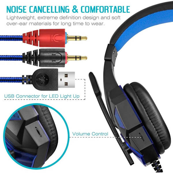 Dland Gaming Headset med mikrofon og LED-lys