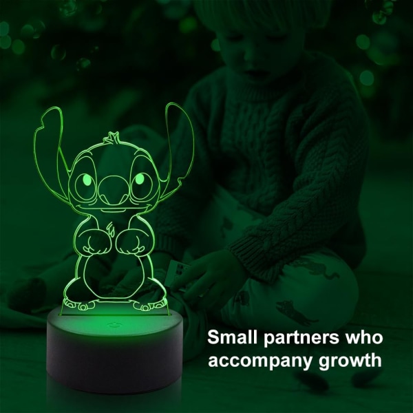 3D Illusion Stitch Night Light,Stitch Gifts 3D Led 7 Color Smart Touch Table Lamp for Christmas Stitch Gifts Kids Room Decoration Holiday Gifts