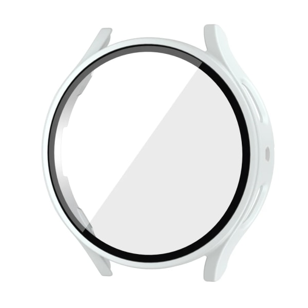 Härdat glas + PC-fodral för Samsung Galaxy Watch4 5 6 44mm 40mm All Coverage Case Galaxy Watch4 5 Tillbehör Vit White Galaxy Watch6 40mm