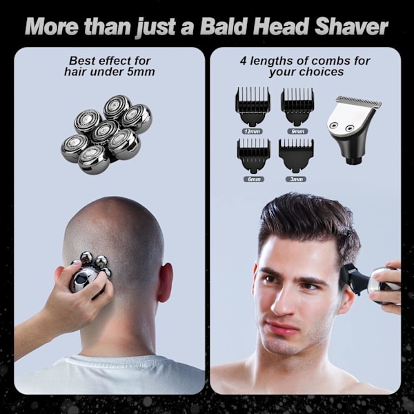 7D Hodebarbermaskin for Menn, Beedove 6 i 1 Våt/Tørr Elektrisk Barbermaskin for Ansikt og Hode