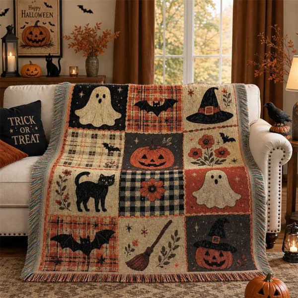 Halloween Gresskar Spøkelse Kasteteppe, Dekorativ Sofa Seng og Campingteppe