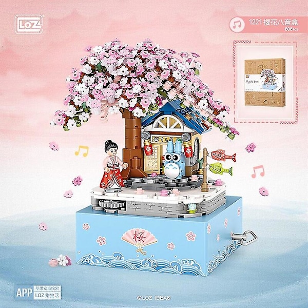 Japan under the sakura tree mini blocks music box building bricks totoro kimono pedagogiska leksaker Med låda With box A