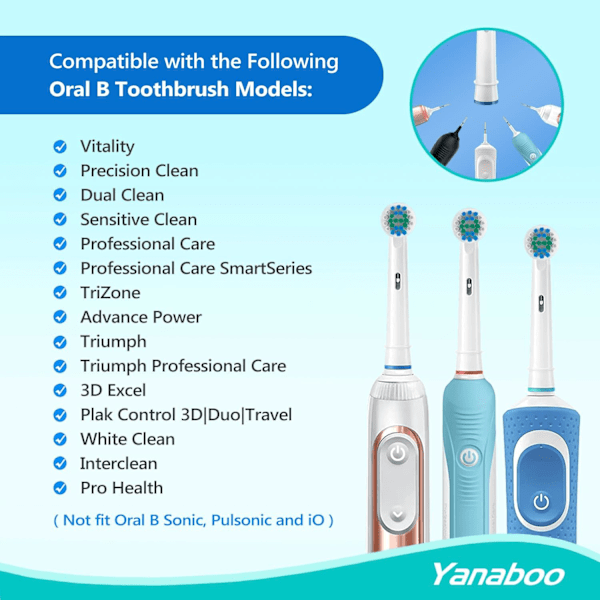 Kompatibla Ersättningsborsthuvuden för de flesta Braun Oral B eltandborstar (8-pack i vitt)