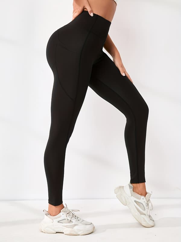 4-pack leggings med M-formad söm, rumplyftande kompressionstights med sidoficka för telefon, smal passform M Svart