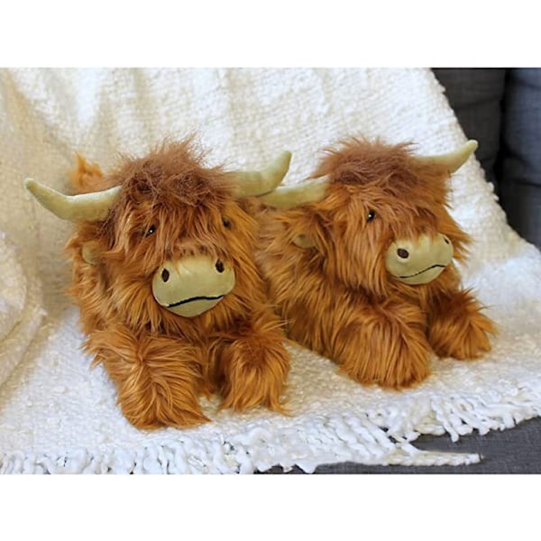 Highland Cattle Tøfler, Fluffy Skotske Highland Cow Tøfler Plush