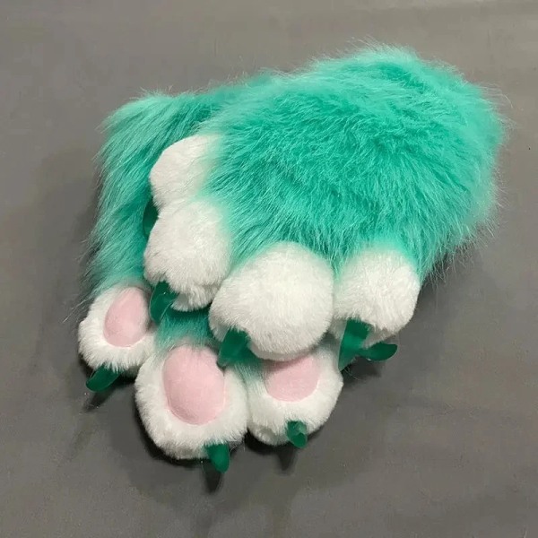 Søt plysj cosplay kostyme lodne farge dyr pote hansker katt jente hansker katt pote søt plysj pels kostyme ferdig produkt Blue