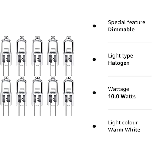 G4 halogenpærer 10W 12V - Varm hvid - 10 stk. 10W 10W 10 pcs