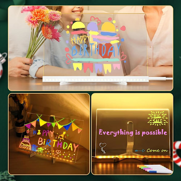 LED Notatbrett med Farger, Opplyst Akryl Tørrmarkørtavle, Belysning Akryl Sticky Note Tavle med Farger Notatblokk 7 Penn (5.9 × 5.9”) 5.9 X 5.9”
