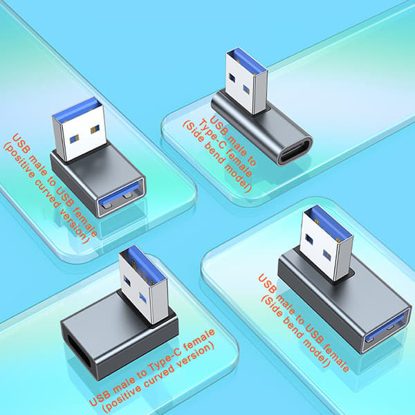 90 Grader Venstre Højre Op Ned Vinklet USB 3.0 A Han til Hun Ex Sort Sort[qb] Black 2