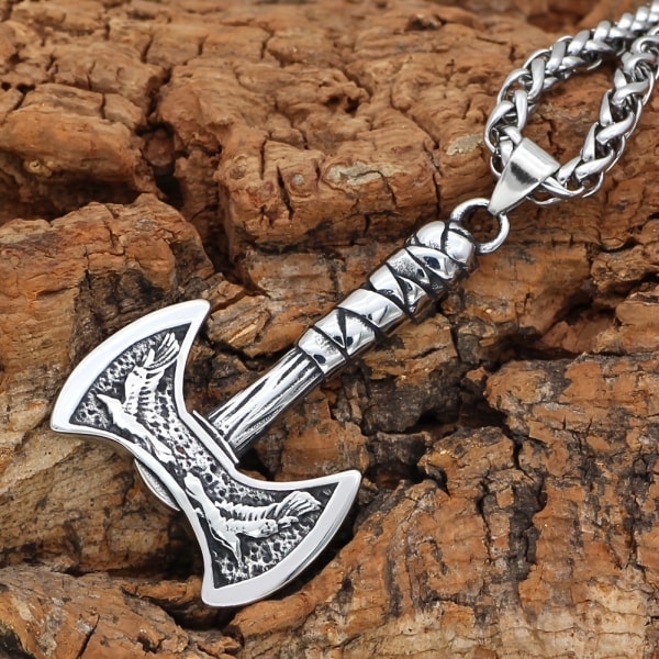 Viikinkien korpin kirvesriipus kaulakoru, pohjoismainen ruostumaton teräs, Odinin miesten amuletti, tarvikkeet Viking Necklace