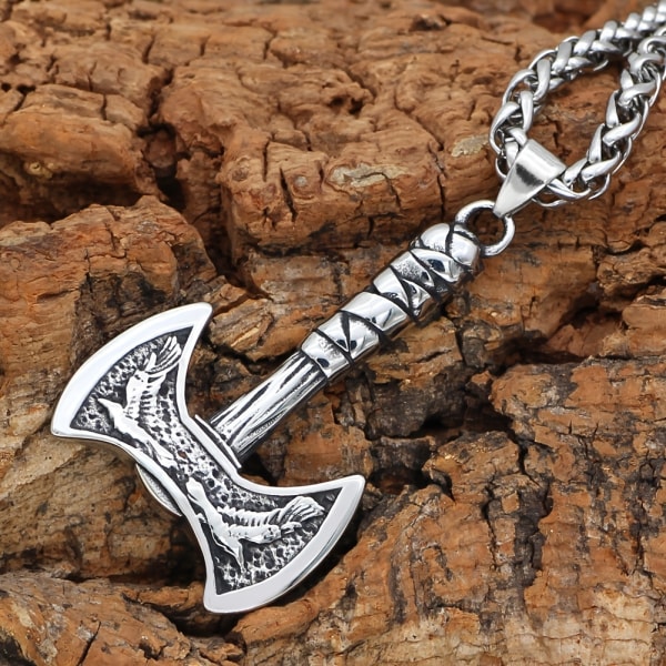 Viikinkien korpin kirvesriipus kaulakoru, pohjoismainen ruostumaton teräs, Odinin miesten amuletti, tarvikkeet Viking Necklace