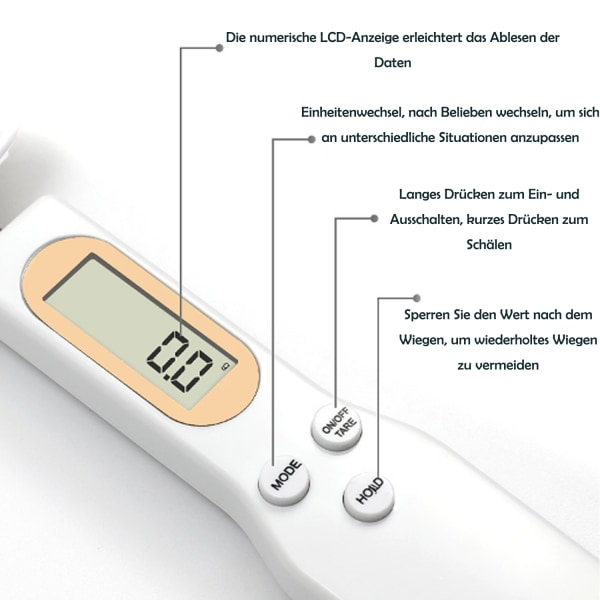 (Vit) 500g/0,1g Elektronisk köksmätskedsvåg, siffra