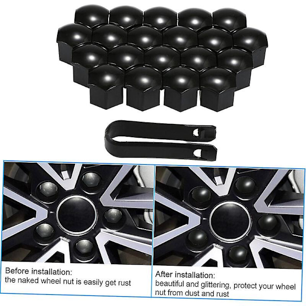 20 stk Universal 21mm hjulmutterbeskytter Plating Lug Nut Caps Skruer Beskyttelse Svart