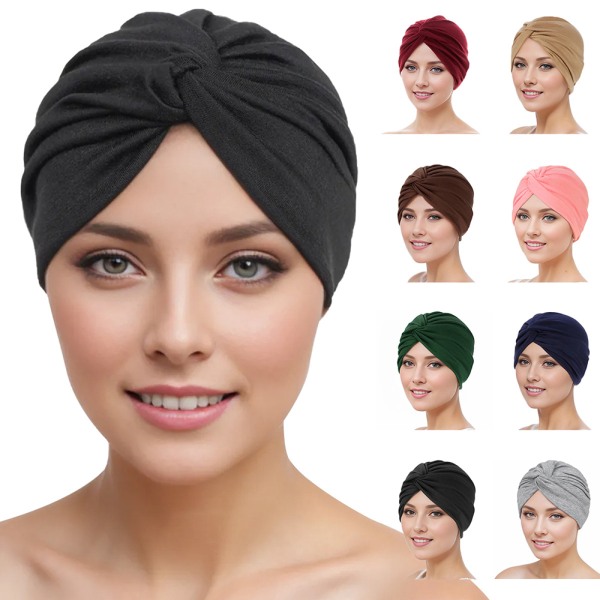 Stretch Turban Hat med krysset vriddesign - Komfortabelt og allsidig hodeplagg for damer wine