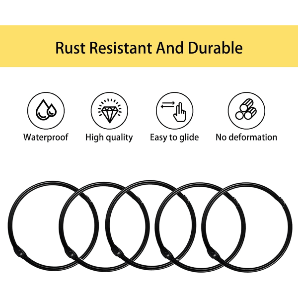 Svart - 24 duschdraperiringar, rustfria duschdraperikrokar f