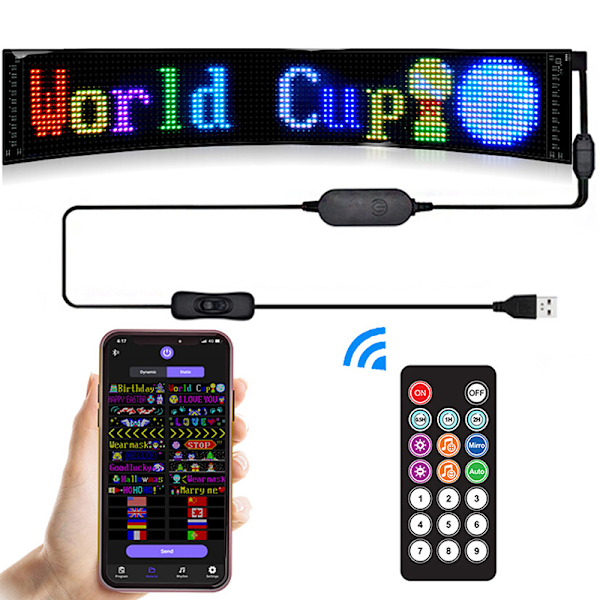 Bil LED-skylt Flexibel LED-matrispanel USB Bluetooth-applic 7*17cm