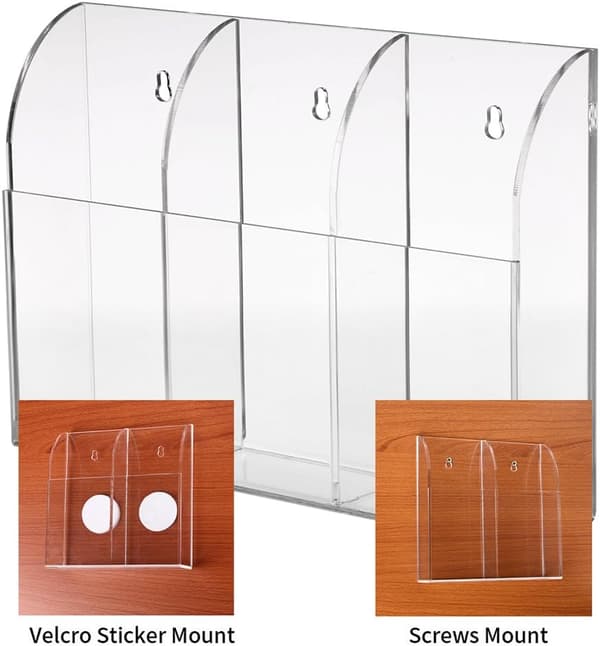 Väggmonterad fjärrkontroll transparent förvaringslåda (tre fack)