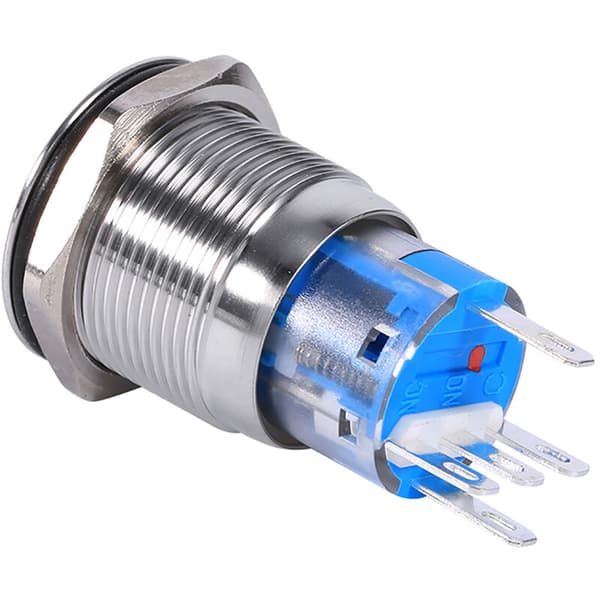 19mm 12V-24V Vanntett Rustfritt Stål Selvlåsende Trykknappbryter Rød LED