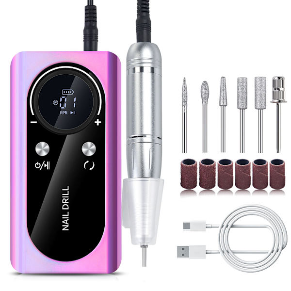 Laddningsbar elektrisk nagelfil för akrylgel nagel manikyr pedikyr set nagelsalong Fantasy Purple