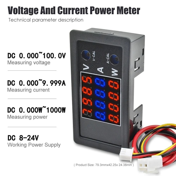 Digital Voltmeter Spennings- og Strømmeter Energi Måler Effekt Red Red Blue