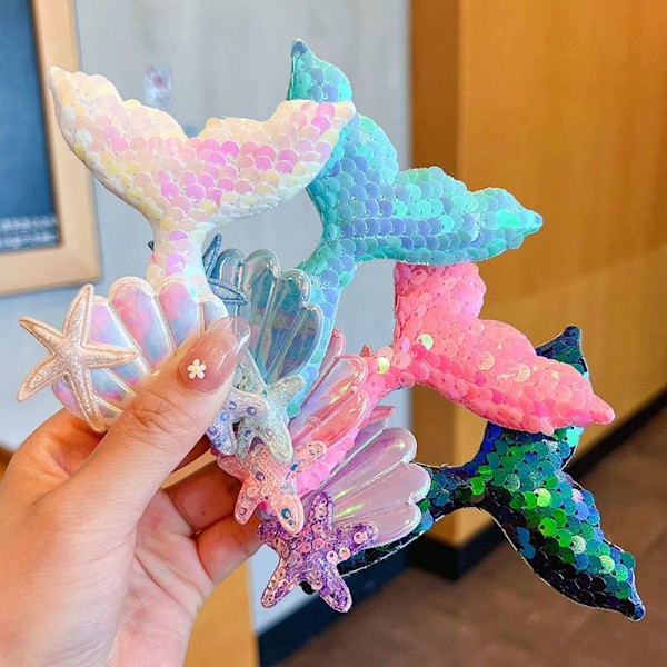 3 kpl Mermaids Tail Hårpihdit Värikkäät Paljetti Hårpihdit VALKOINEN white