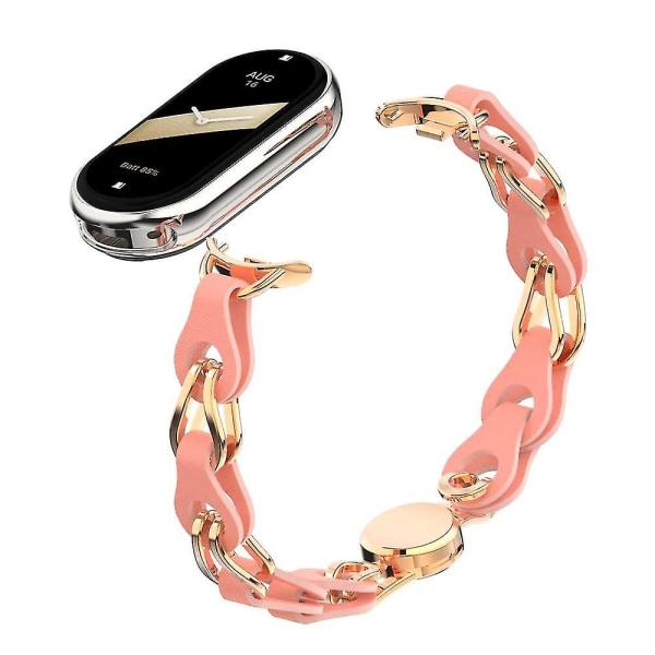 För Xiaomi Smart Band 8 Magnetic Watch Band Äkta kolläder + Kedjearmband av aluminiumlegering Walnut Red