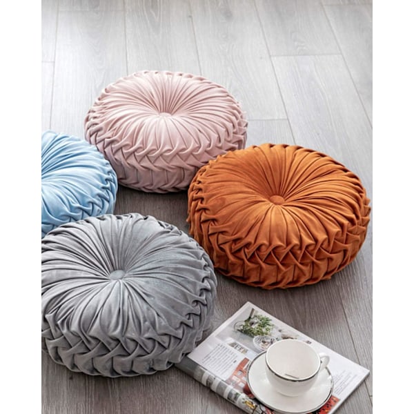 Dekorativ 3D Pumpa Rund Sammetskudde för Soffa, Säng, Stol, Golv 15\"X15\" Ljusgrön Light Green 15"L x 15"W