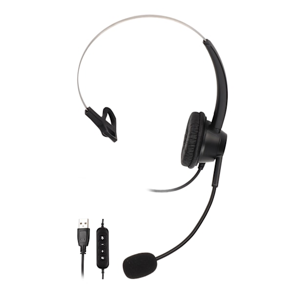 H360 - USB-3 Telefonheadset Svart Volymjustering Mute Ensidig headset med USB-kontakt för Call Center