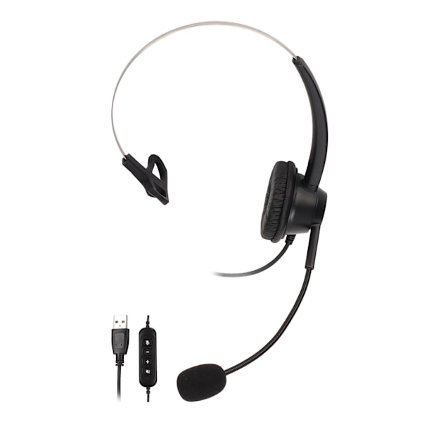 H360‑USB‑3 Telefon Headset Sort Lydstyrkejustering Mute Enkeltsidet Hovedtelefon med USB Stik til Call Center