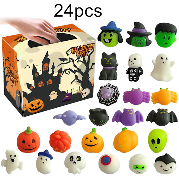 Mini Squishy Leksaker, Mochi Squishies Halloween Kawaii Zombie Spöke Mönster Stressavlastande Klämleksaker För Barn Barn Presenter 24Pcs