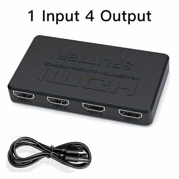 4K HDMI Splitter - 1x4 Video Distributor til PC og Laptop - 1080P Display Duplikering Adapter - Effektiv Forbindelse