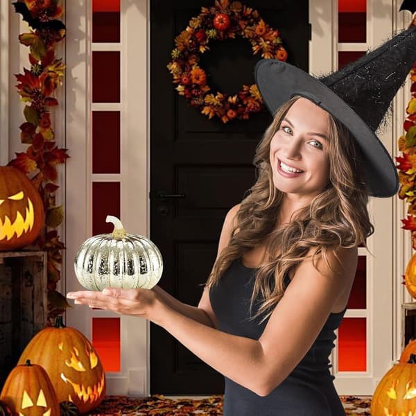 Græskarlys, glitrende græskar af glas, stemningsbelysning Halloween-dekorationer bordpynt b