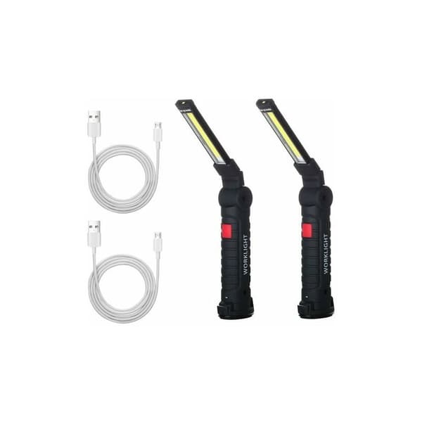 2 x Oppladbare Led Cob Arbejdslys Lampe Værksted Cob Lommelygte Flash